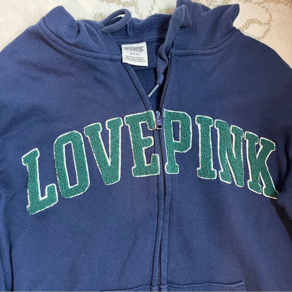 Victorias Secret Love Pink Navy Blue Full Zip Hoodie
